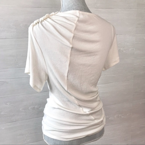 ATLEIN Paris Asymmetric Gathered Ribbed Stretch Viscose T-Shirt - Picture 4 of 8